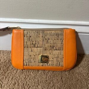 Lauren Ralph Lauren Orange Leather Cork Wallet Clutch Wristlet